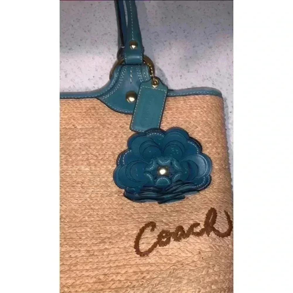 Teal accent straw coach‎ purse BH